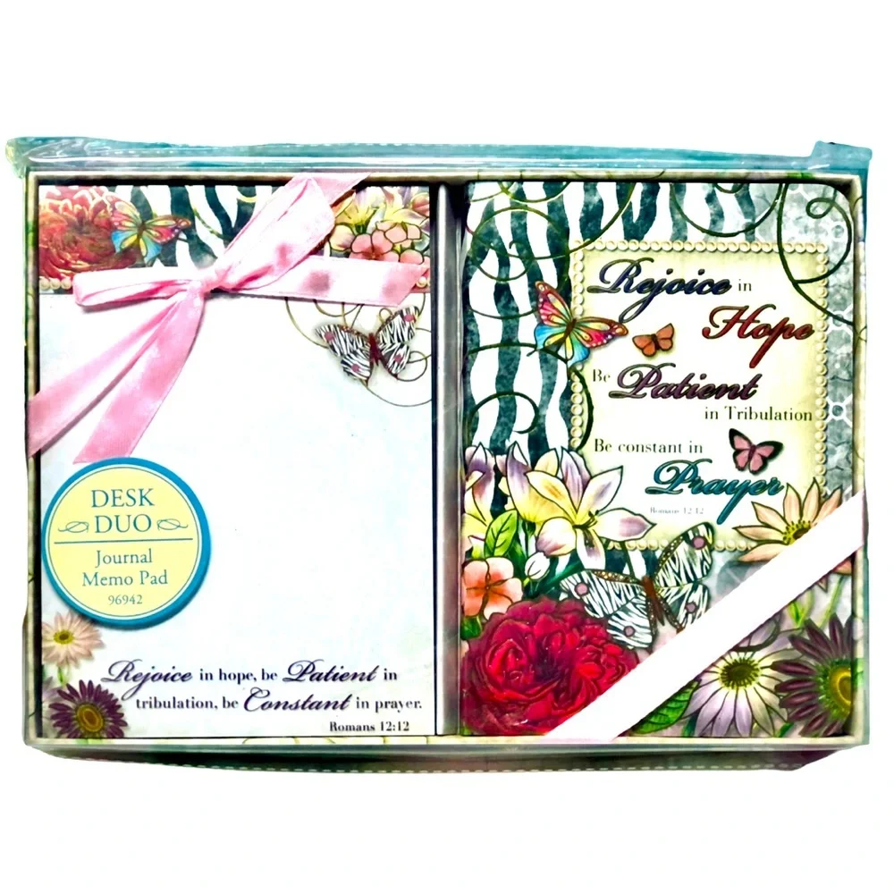 Pooch & Sweetheart Zebra Floral Scripture Boxed Desk Duo Set (96942)Romans 12:12